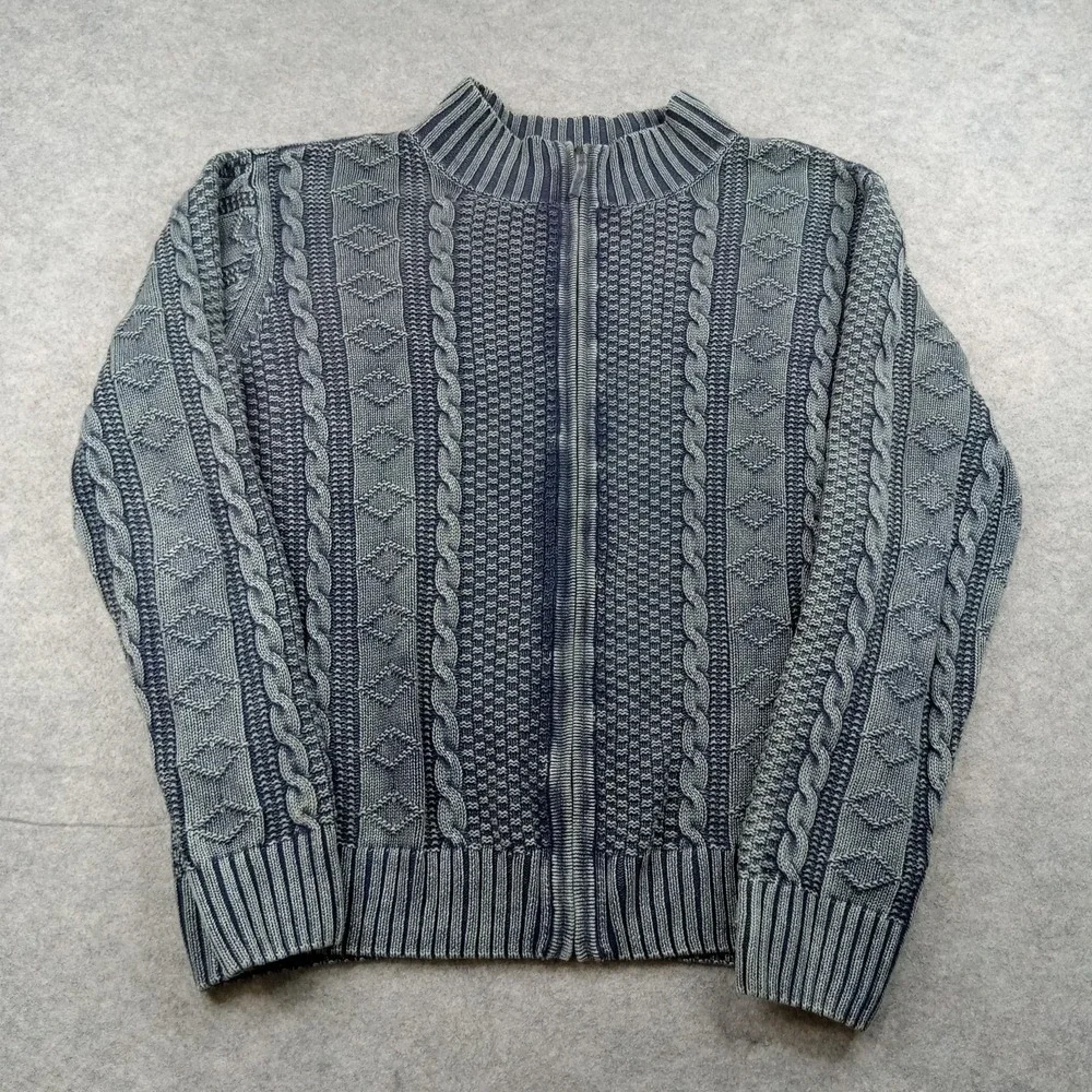 Carbon 2 Cobalt Sweater Mens 2XL Blue Linen Cotton Mock Neck Cable Knit Pullover - Picture 1 of 6